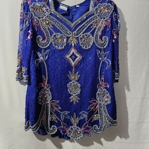 Elegant Royal Blue Embellished Women's Tunic